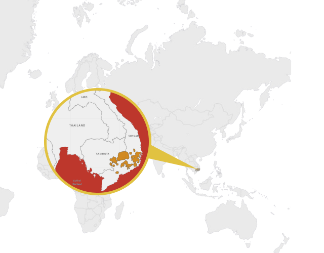 Mapa výskytu Gibon zlatolíci