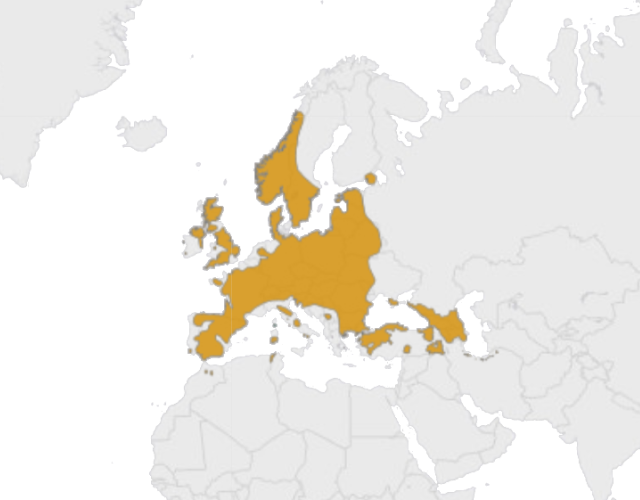 Mapa výskytu Jeleň európsky