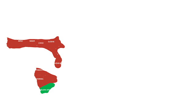 Mapa výskytu Pštros africký